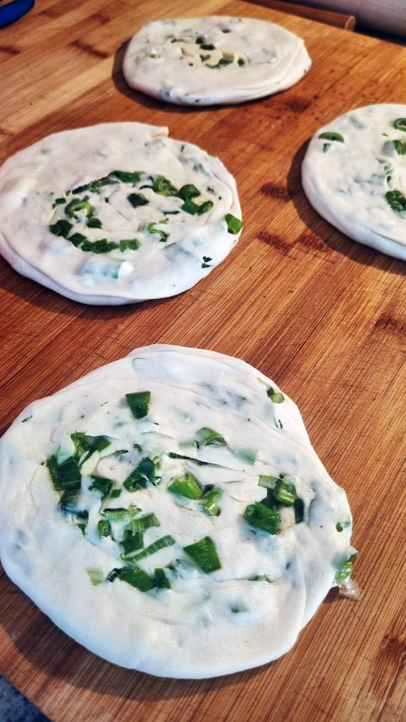 Step 8: Press down to form the Scallion pancakes